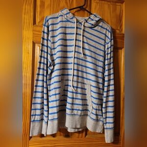 American Eagle Outfitters Blue and Gray Striped Hoodie (C02)